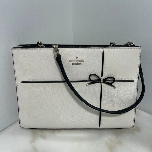kate spade new york handbag leather cream with black detailed bow - Picture 2 of 9